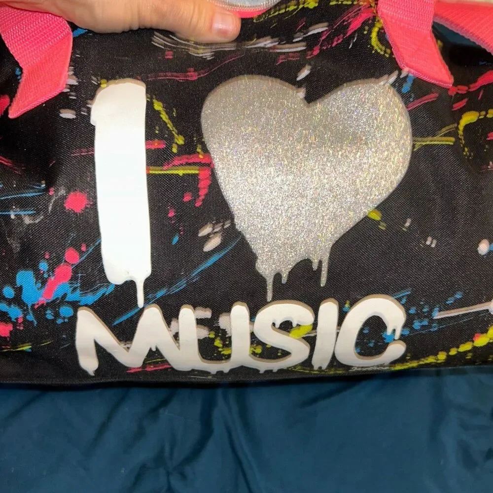Justice Love Dance Paint Splatter Duffle Bag – Black Neon Pink Dance Bag